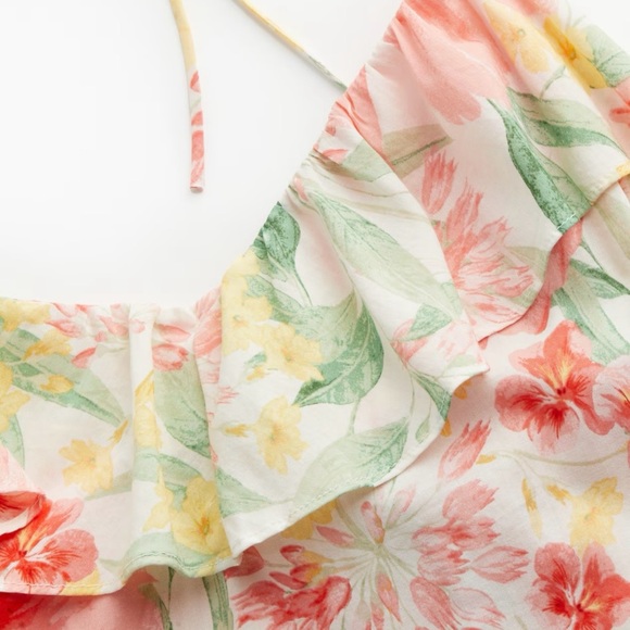 H&M| Pink Floral Flounced Camisole Midi Dress w/ Spaghetti Straps Sz XL - Picture 6 of 8